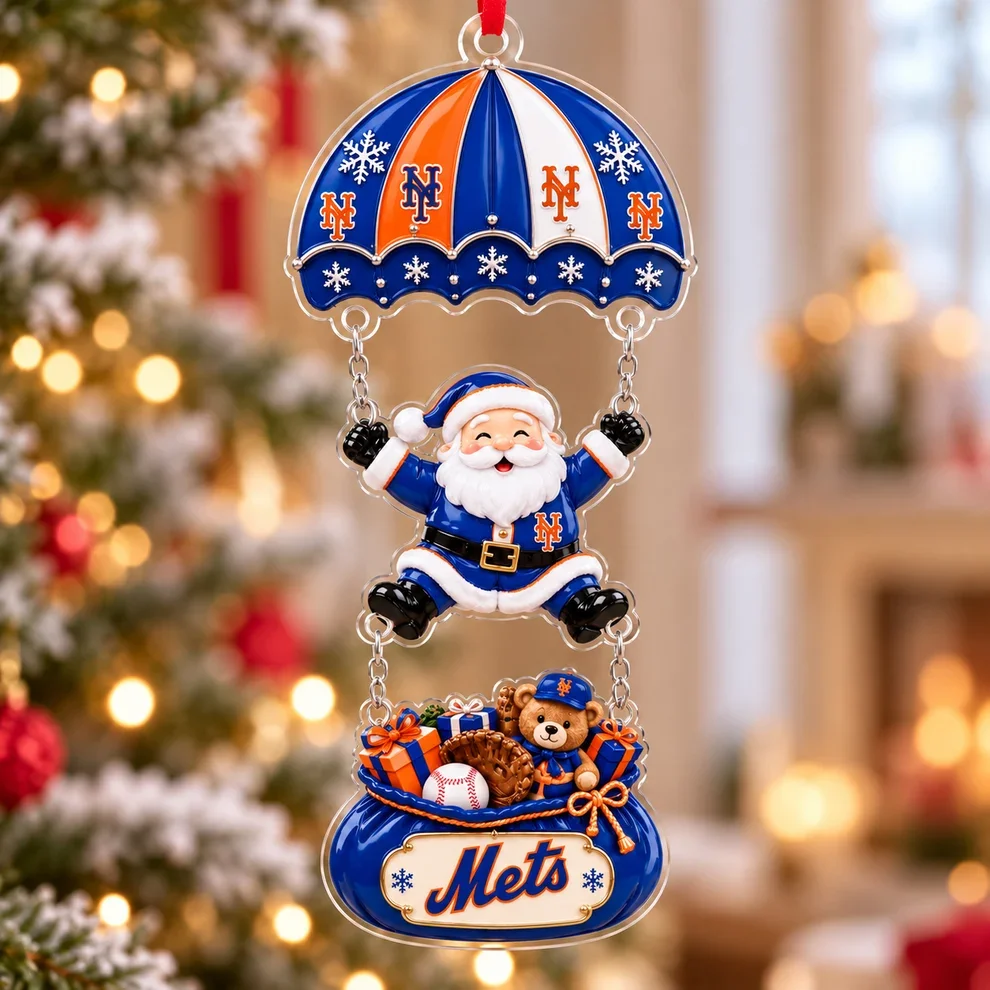 New York Mets MLB Santa Parachute Acrylic Christmas Ornament