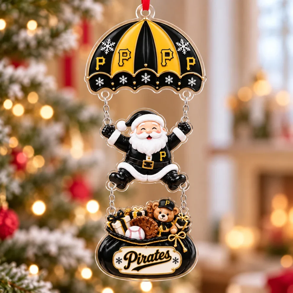 Pittsburgh Pirates MLB Santa Parachute Acrylic Christmas Ornament