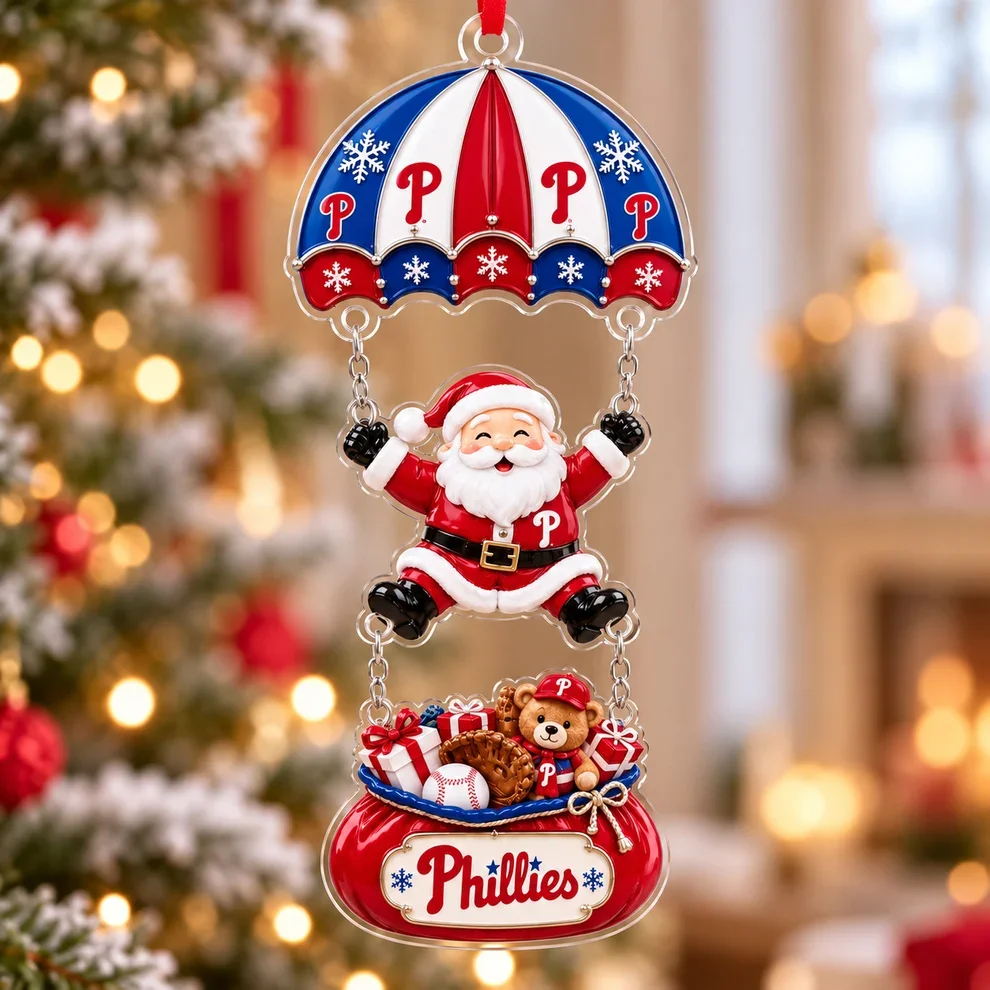 Philadelphia Phillies MLB Santa Parachute Acrylic Christmas Ornament