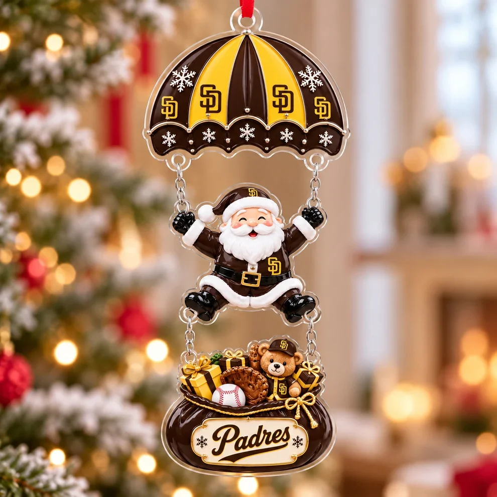San Diego Padres MLB Santa Parachute Acrylic Christmas Ornament
