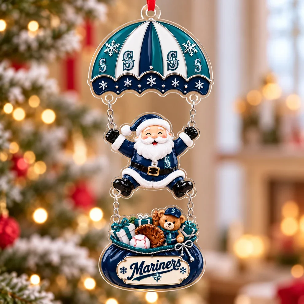 Seattle Mariners MLB Santa Parachute Acrylic Christmas Ornament