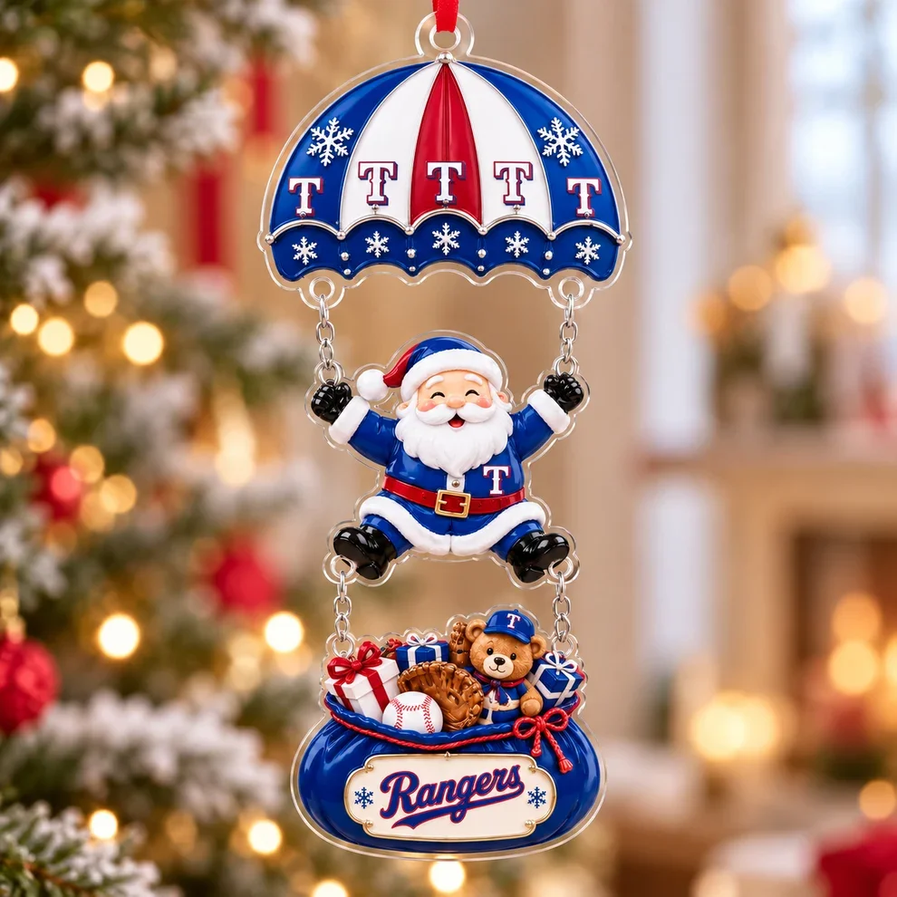 Texas Rangers MLB Santa Parachute Acrylic Christmas Ornament
