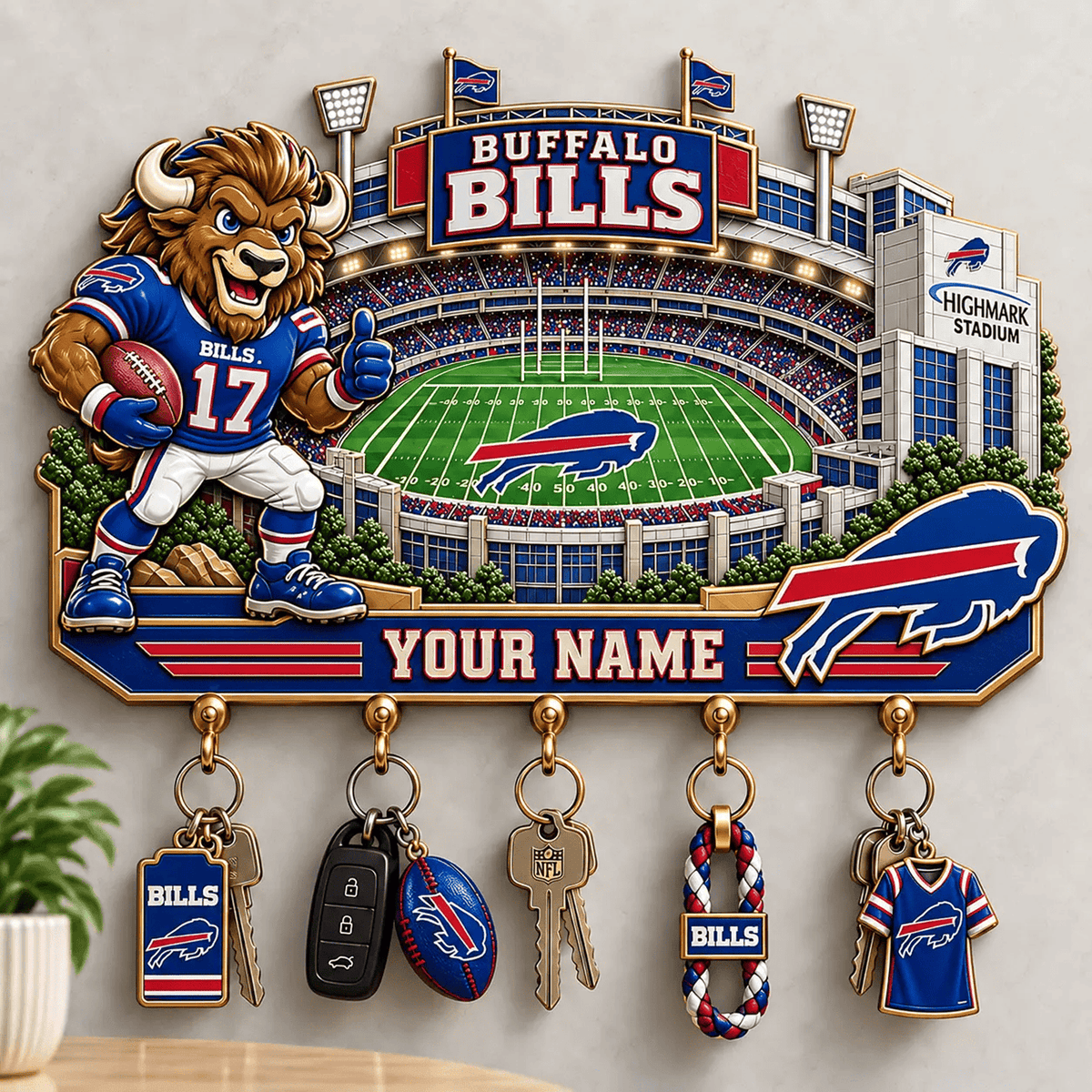 BUF x NFL New Style Wall Key Holder All Size Custom Name Gifts