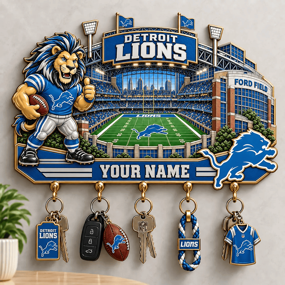 DET x NFL New Style Wall Key Holder All Size Custom Name Gifts