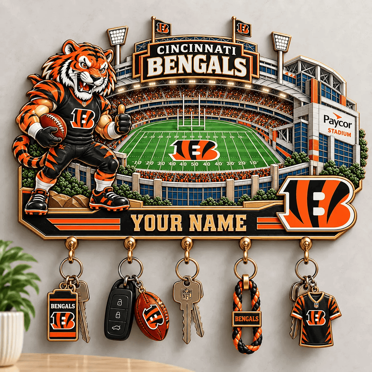 CIN x NFL New Style Wall Key Holder All Size Custom Name Gifts