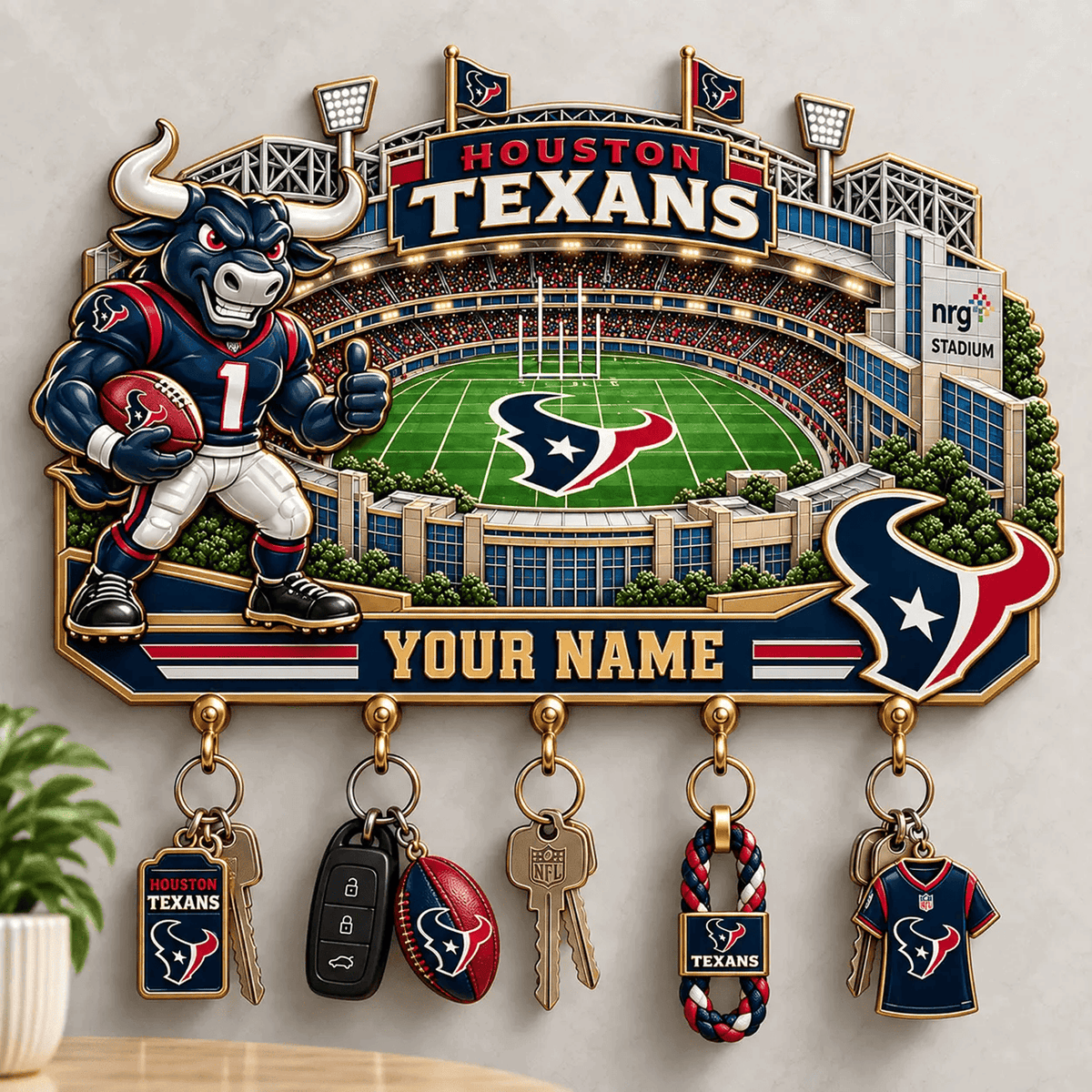 HOU x NFL New Style Wall Key Holder All Size Custom Name Gifts