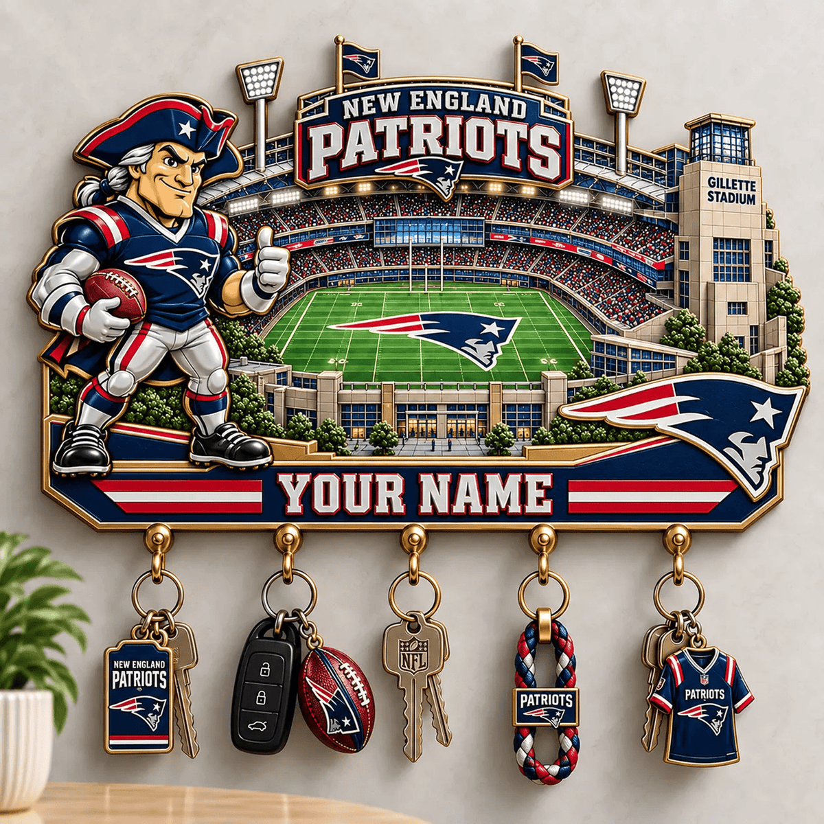 NE x NFL New Style Wall Key Holder All Size Custom Name Gifts