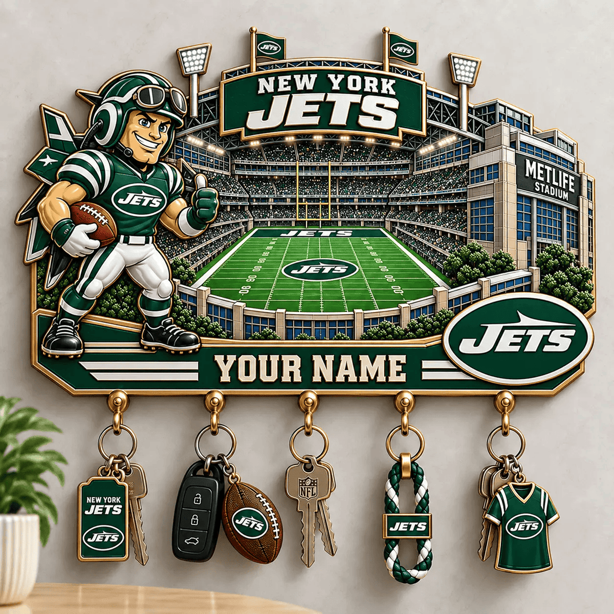 NYJ x NFL New Style Wall Key Holder All Size Custom Name Gifts