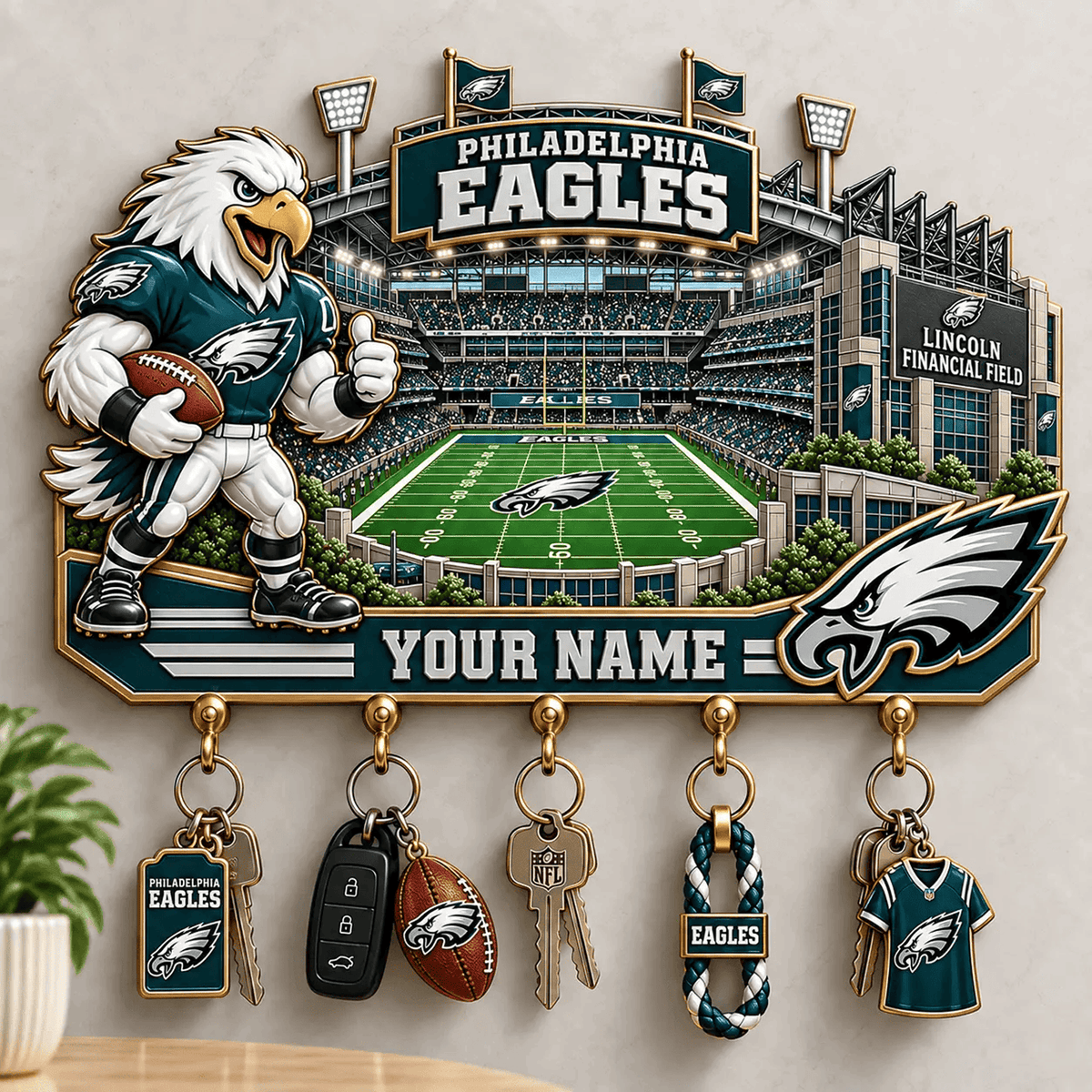 PHI x NFL New Style Wall Key Holder All Size Custom Name Gifts