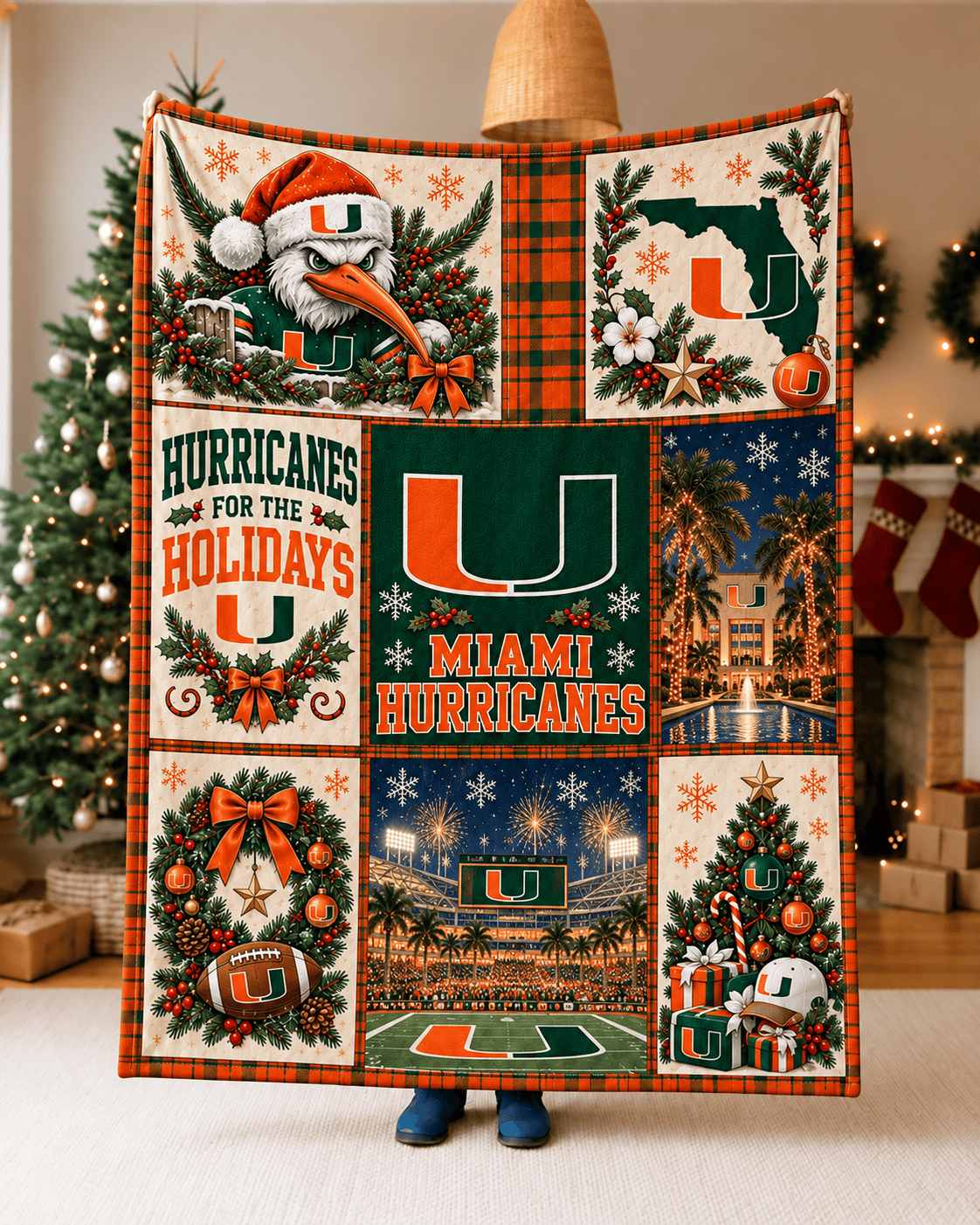 Miami Hurricanes NCAA College Football Christmas Blanket