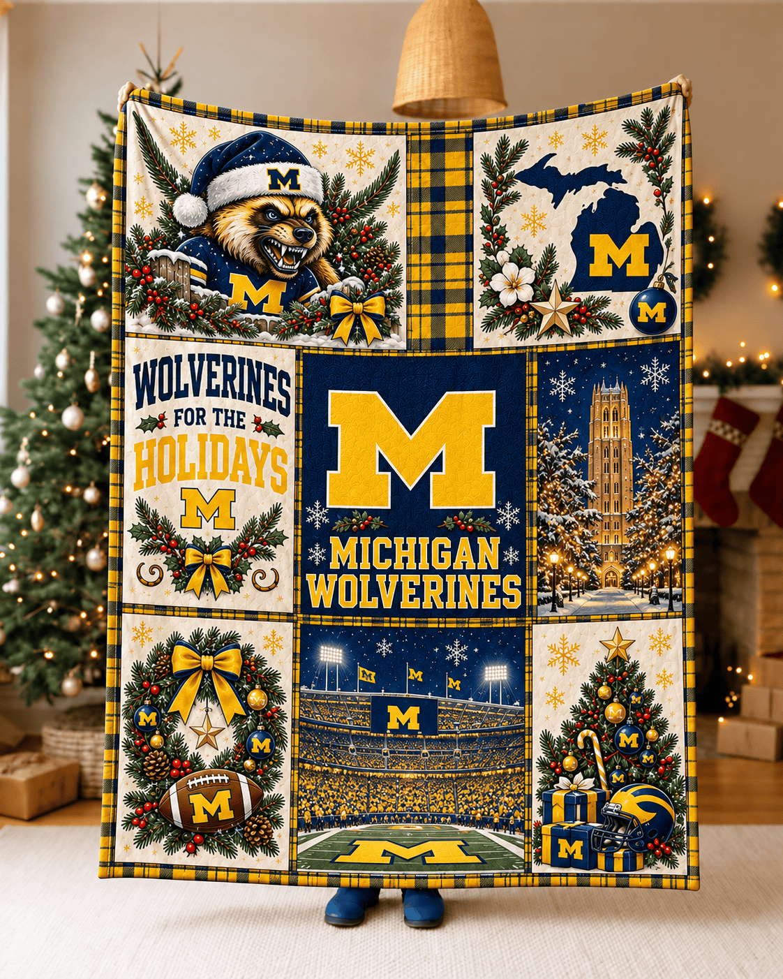 Michigan Wolverines NCAA College Football Christmas Blanket