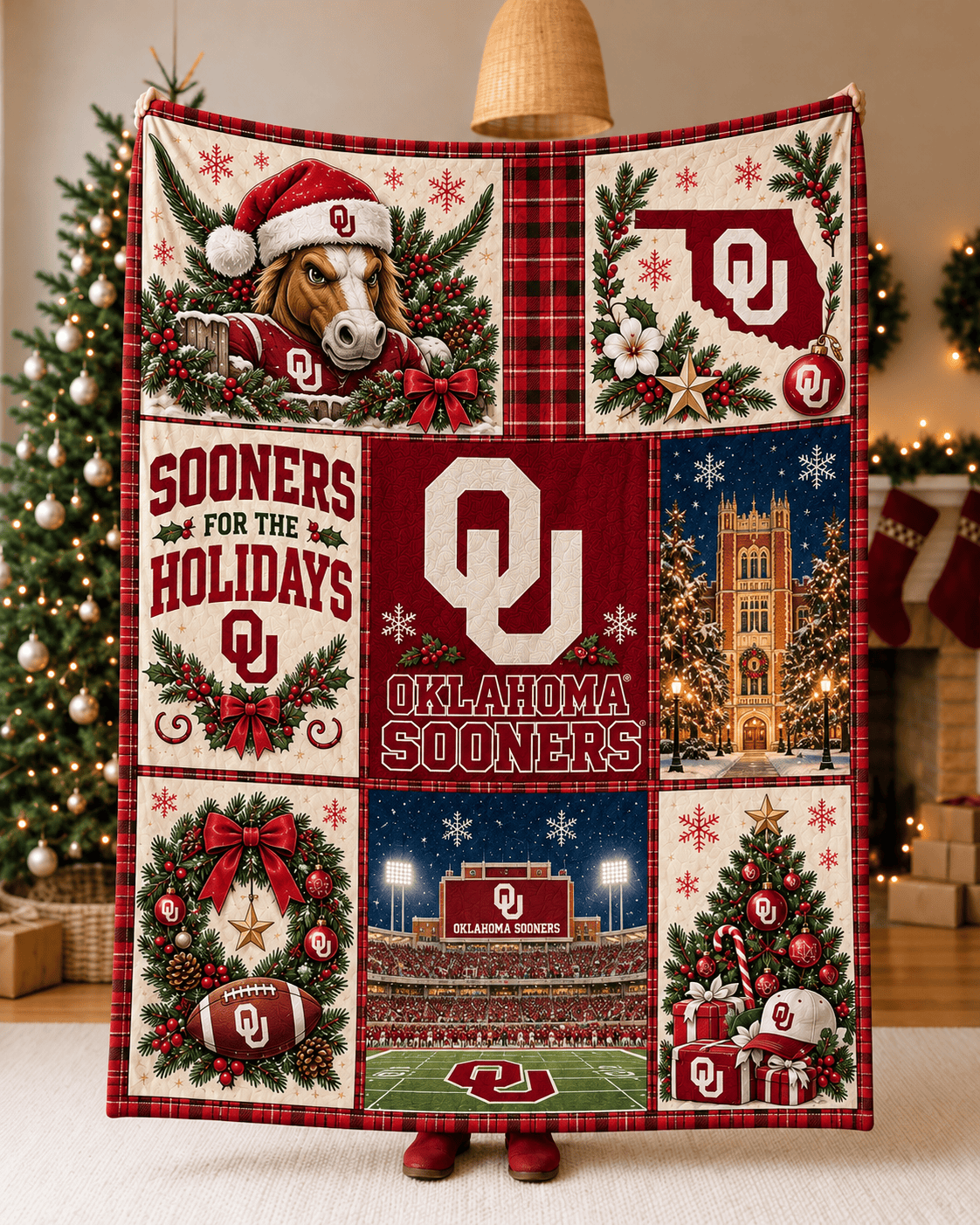 Oklahoma Sooners NCAA College Football Christmas Blanket