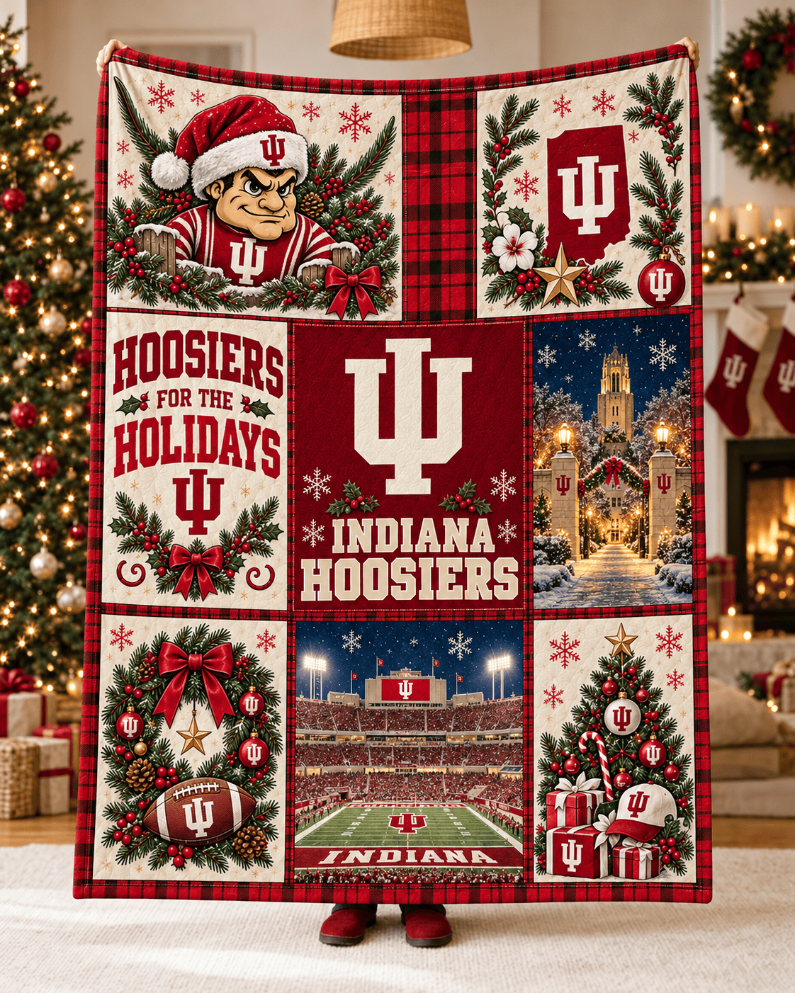 Indiana Hoosiers NCAA College Football Christmas Blanket