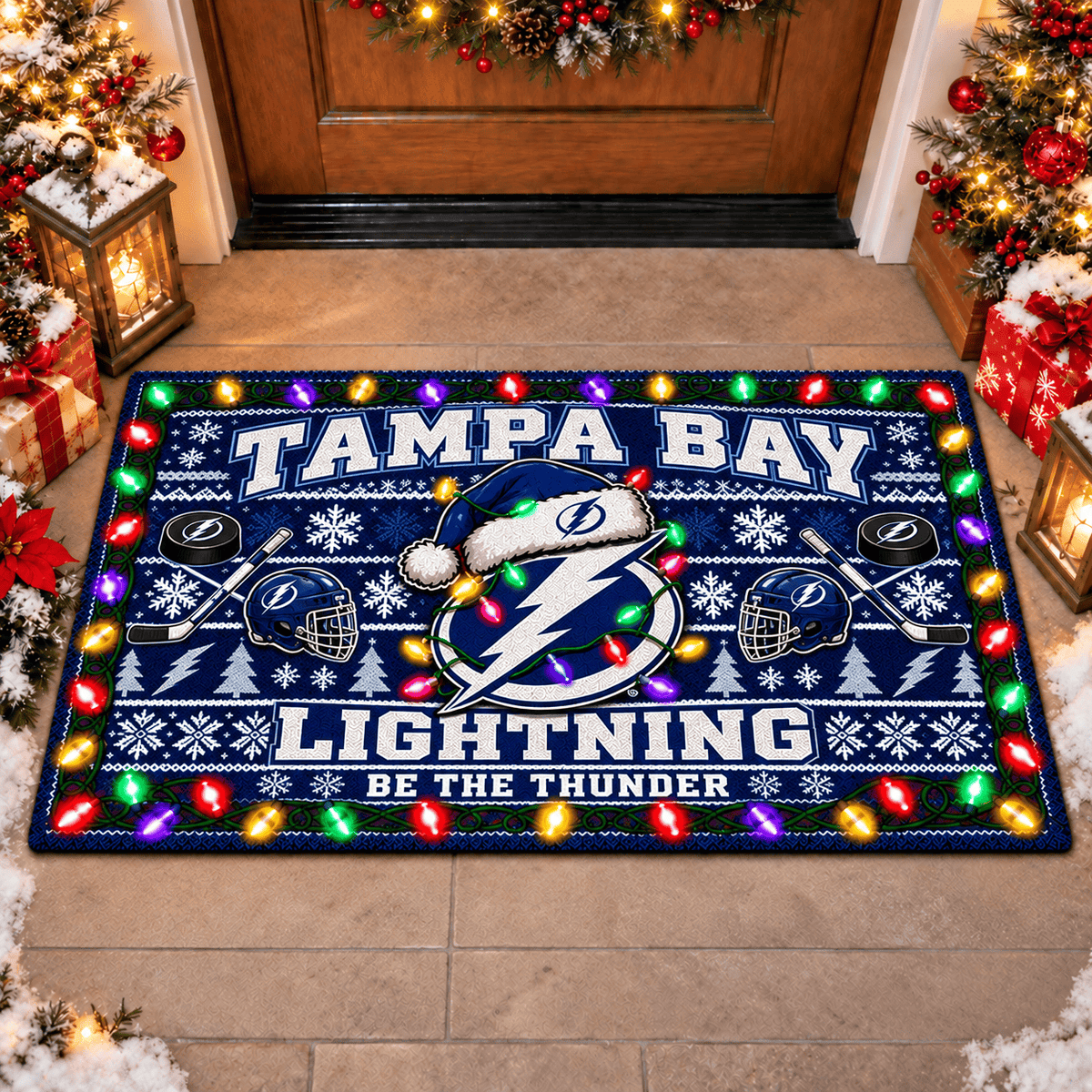 Tampa Bay Lightning NHL Premium Christmas Door Mat Rug