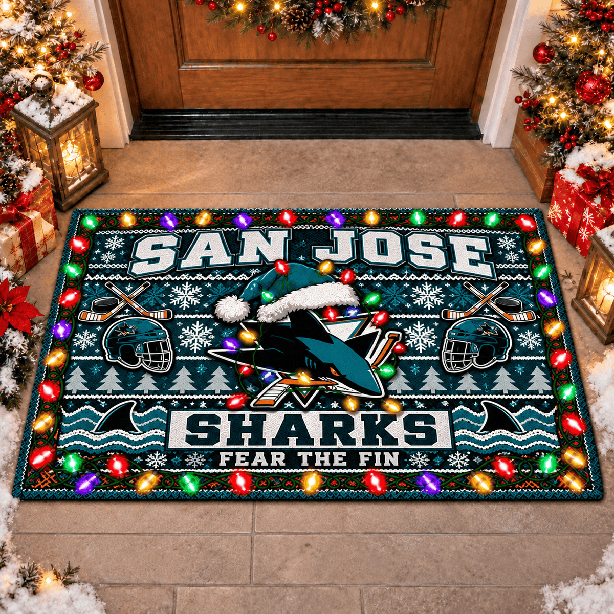 San Jose Sharks NHL Premium Christmas Door Mat Rug