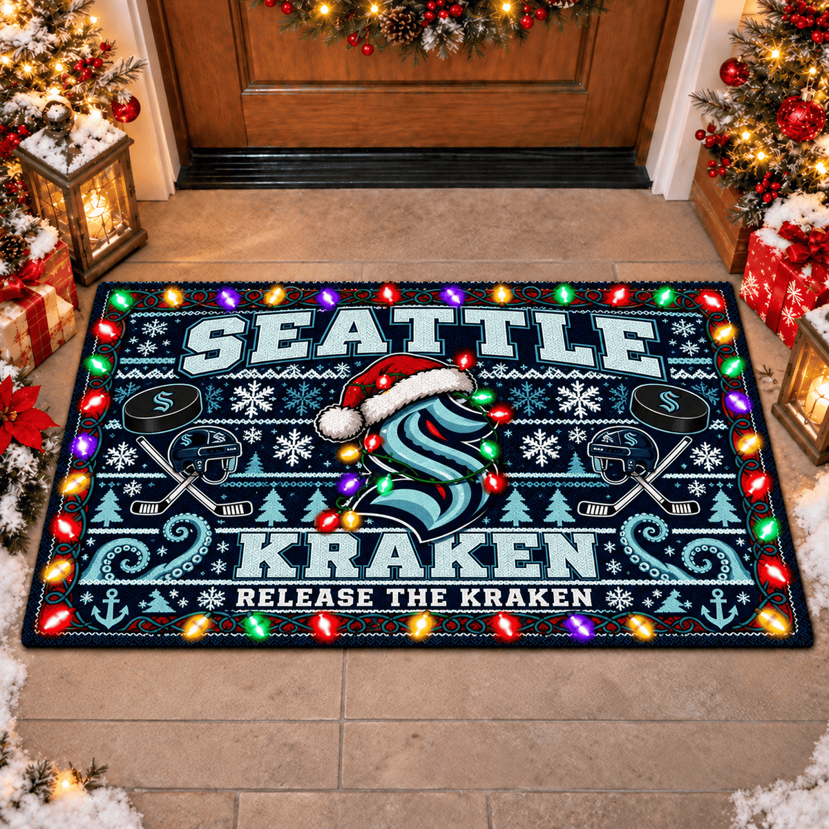 Seattle Kraken NHL Premium Christmas Door Mat Rug