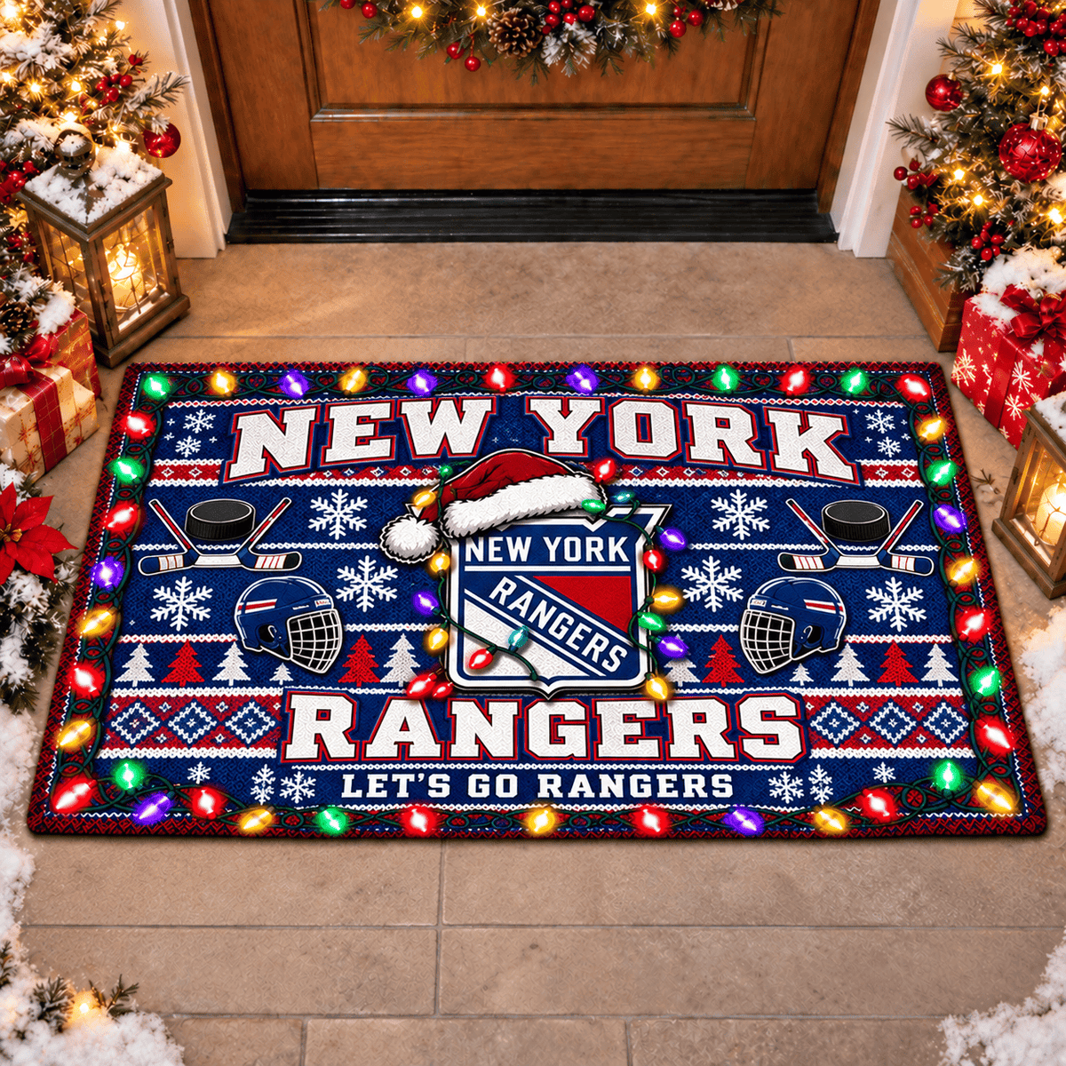 New York Rangers NHL Premium Christmas Door Mat Rug
