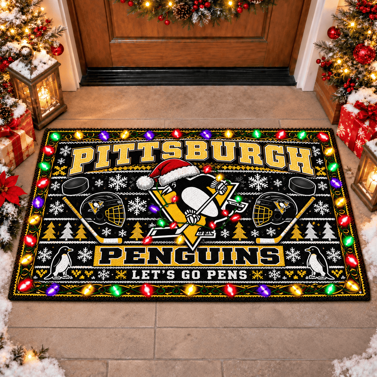 Pittsburgh Penguins NHL Premium Christmas Door Mat Rug
