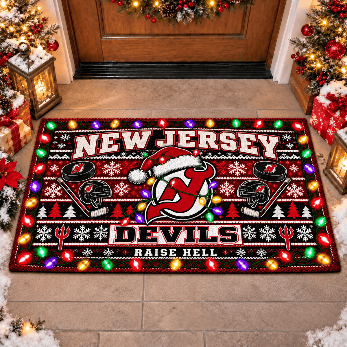 New Jersey Devils NHL Premium Christmas Door Mat Rug