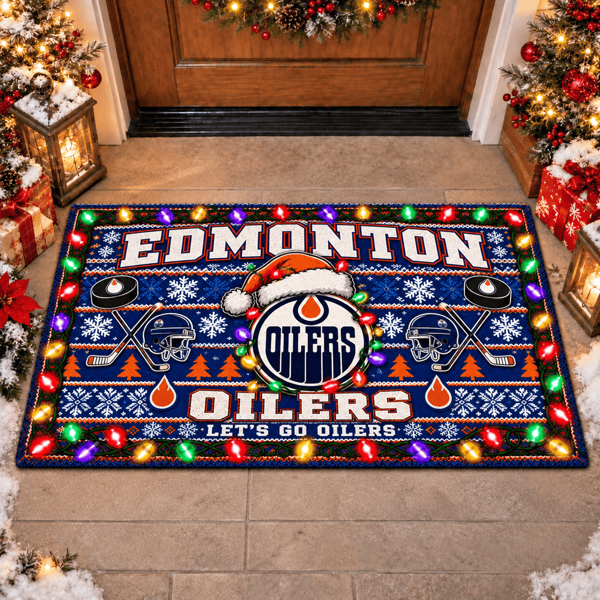 Edmonton Oilers NHL Premium Christmas Door Mat Rug