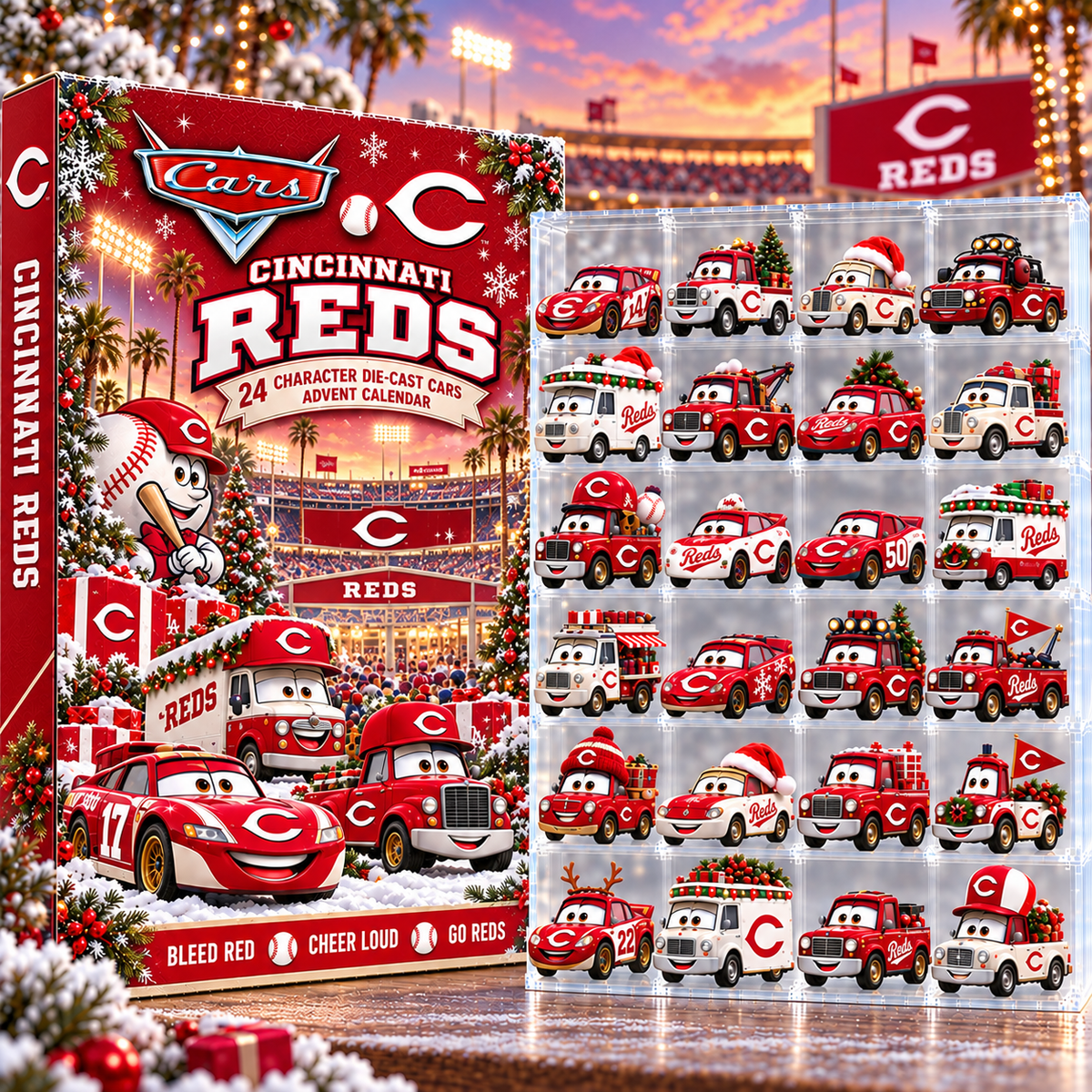 Cincinnati Reds MLB Baseball Christmas Advent Calendar 2026 – 24 Days Die-Cast Toy Cars Collection