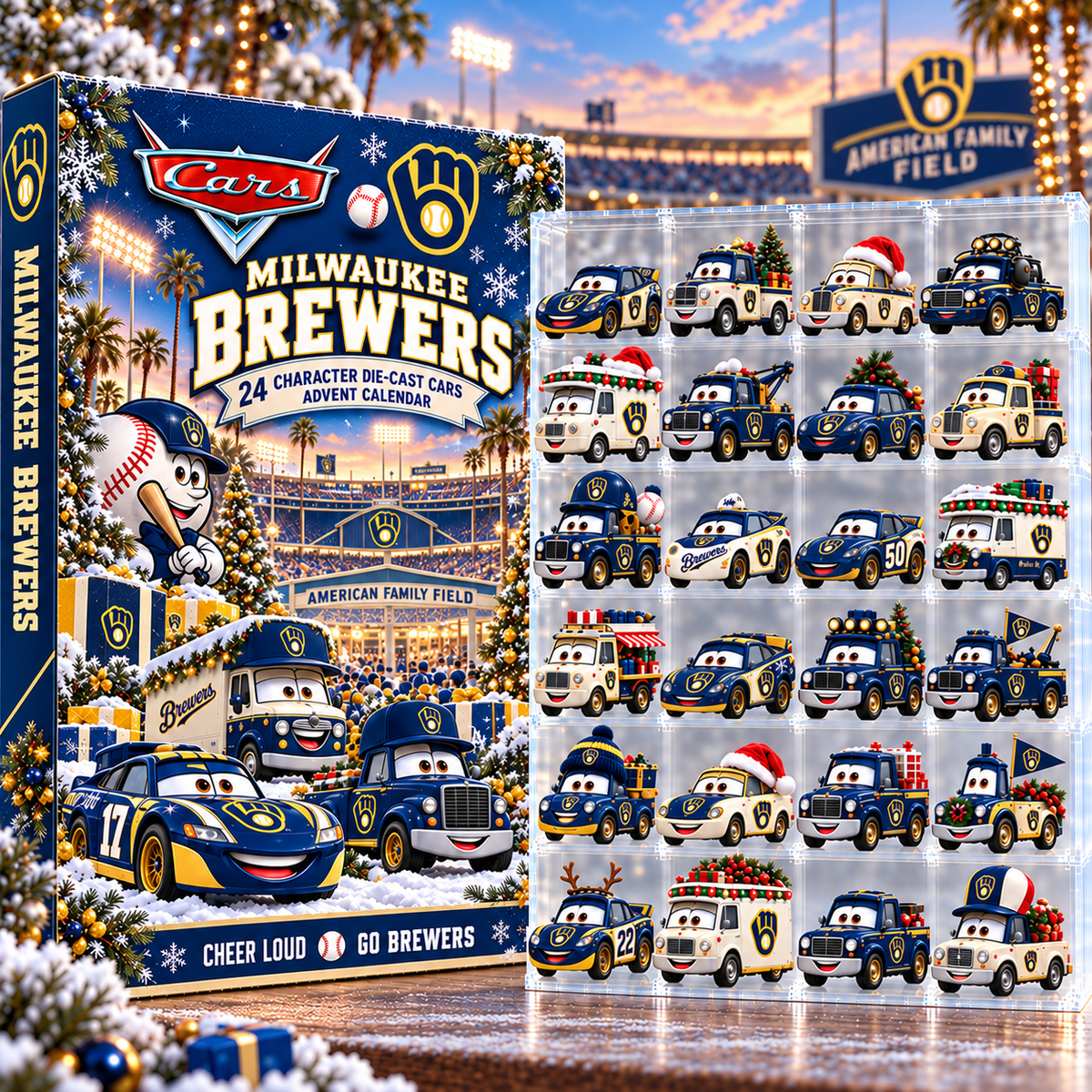 Milwaukee Brewers MLB Baseball Christmas Advent Calendar 2026 – 24 Days Die-Cast Toy Cars Collection