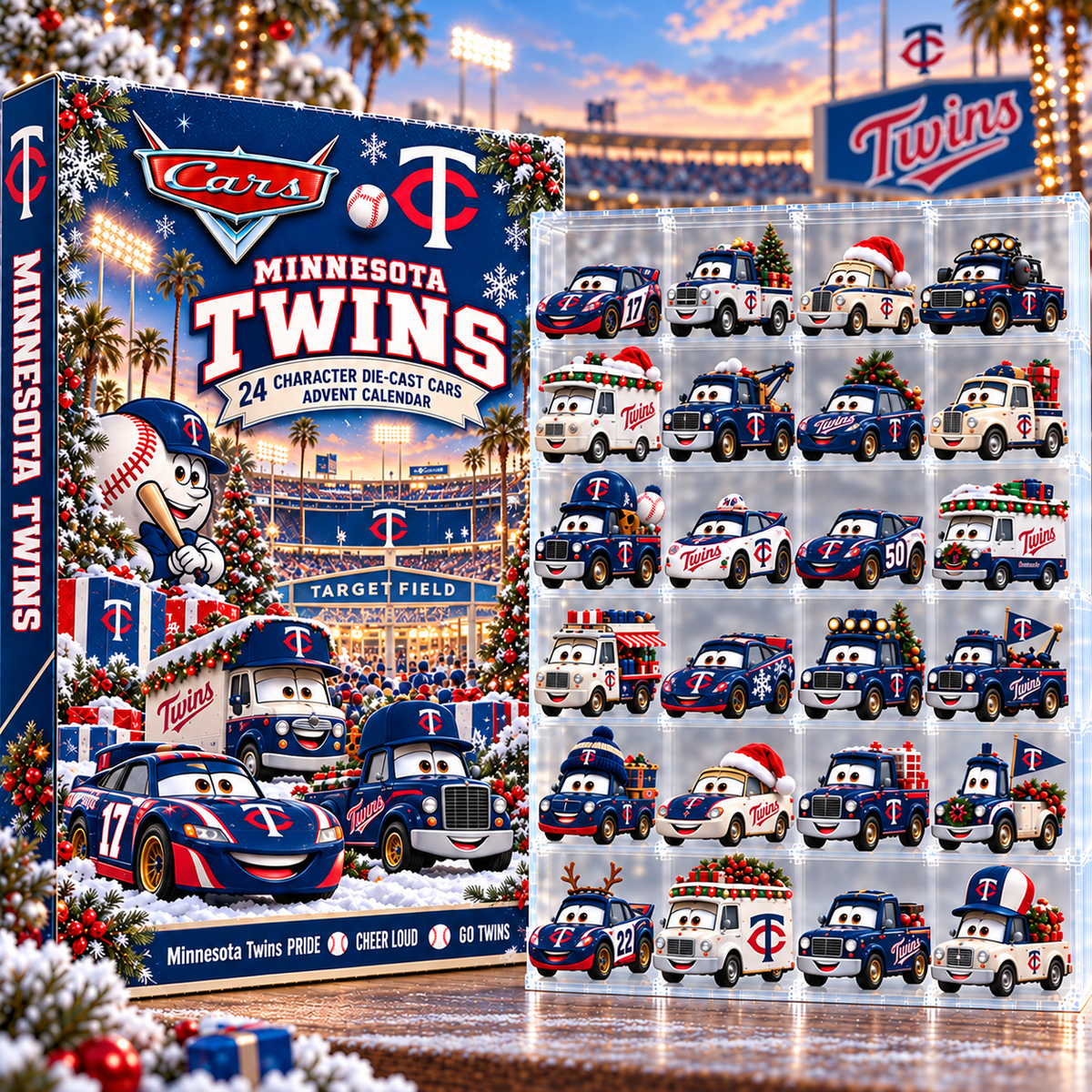 Minnesota Twins MLB Baseball Christmas Advent Calendar 2026 – 24 Days Die-Cast Toy Cars Collection