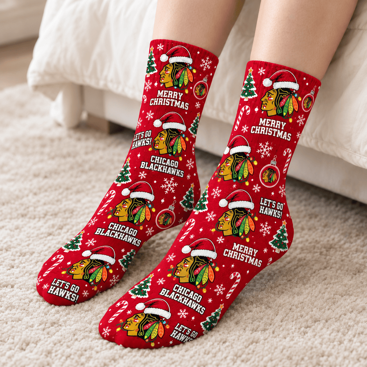 Chicago Blackhawks NHL Christmas Socks