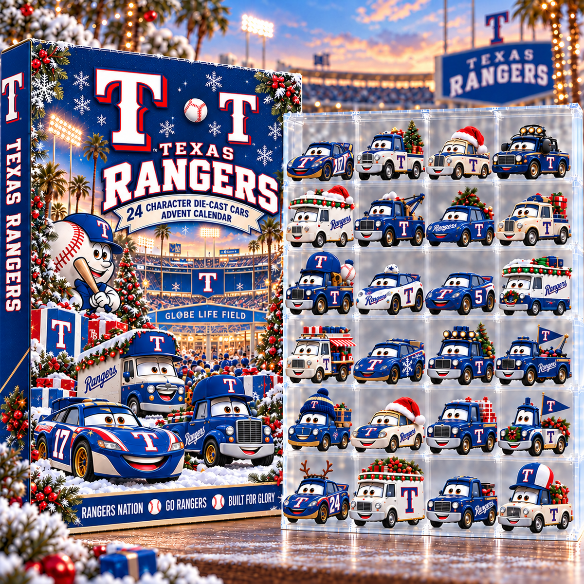 Texas Rangers MLB Baseball Christmas Advent Calendar 2026 – 24 Days Die-Cast Toy Cars Collection