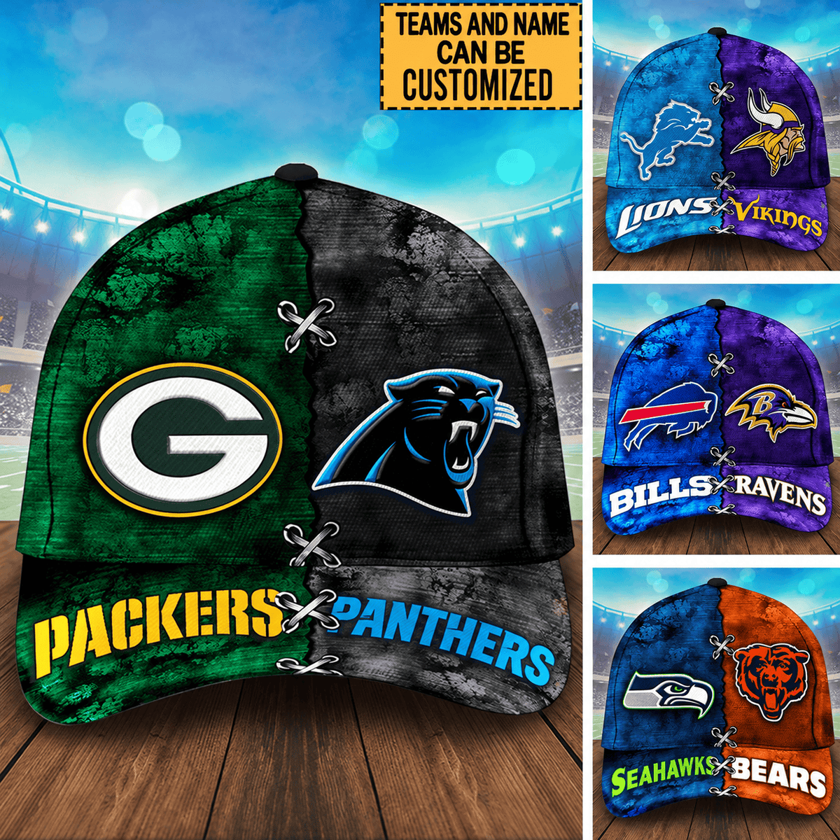 Personalized NFL Two Teams Split Classic Cap