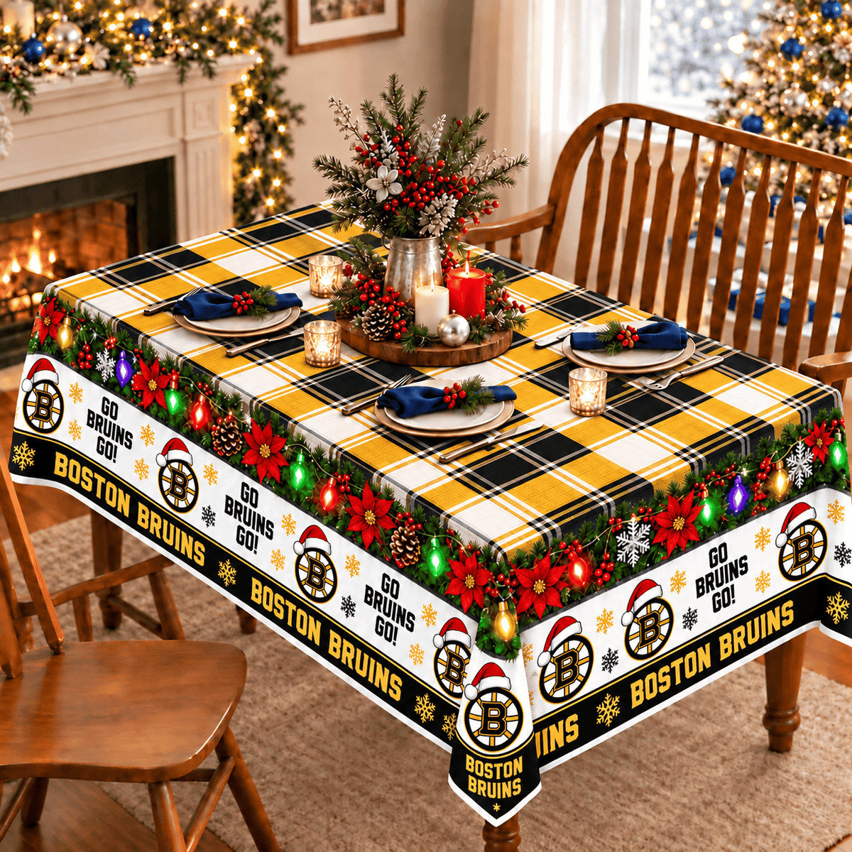 Boston Bruins Christmas Tablecloth