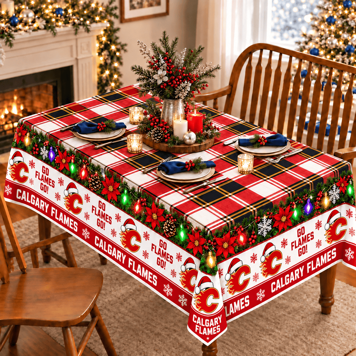 Calgary Flames Christmas Tablecloth