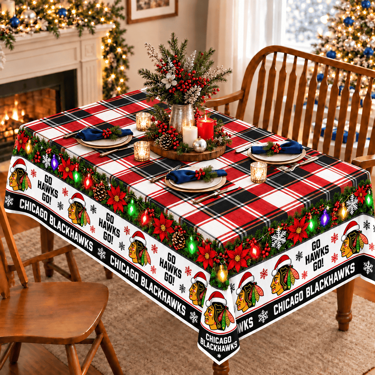 Chicago Blackhawks Christmas Tablecloth