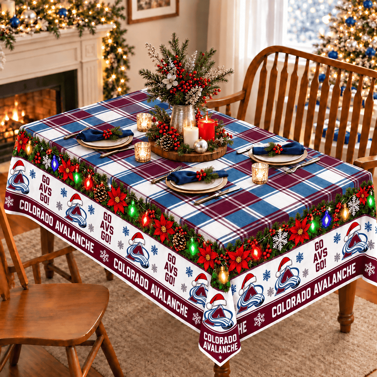 Colorado Avalanche Christmas Tablecloth