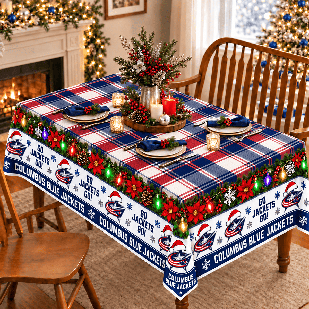 Columbus Blue Jackets Christmas Tablecloth