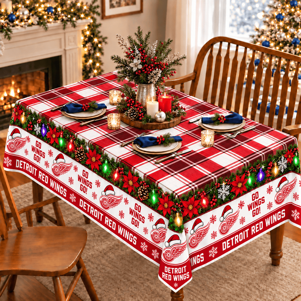 Detroit Red Wings Christmas Tablecloth