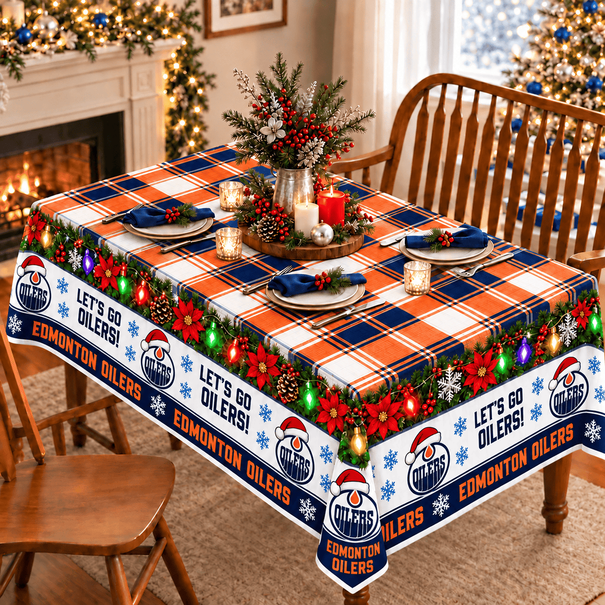 Edmonton Oilers Christmas Tablecloth