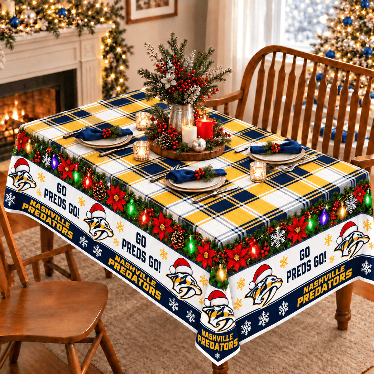 Nashville Predators Christmas Tablecloth