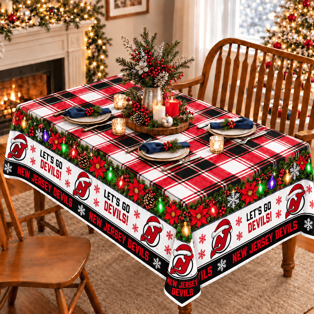New Jersey Devils Christmas Tablecloth