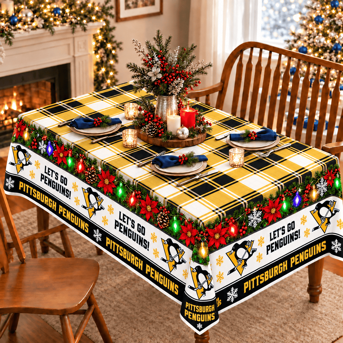 Pittsburgh Penguins Christmas Tablecloth