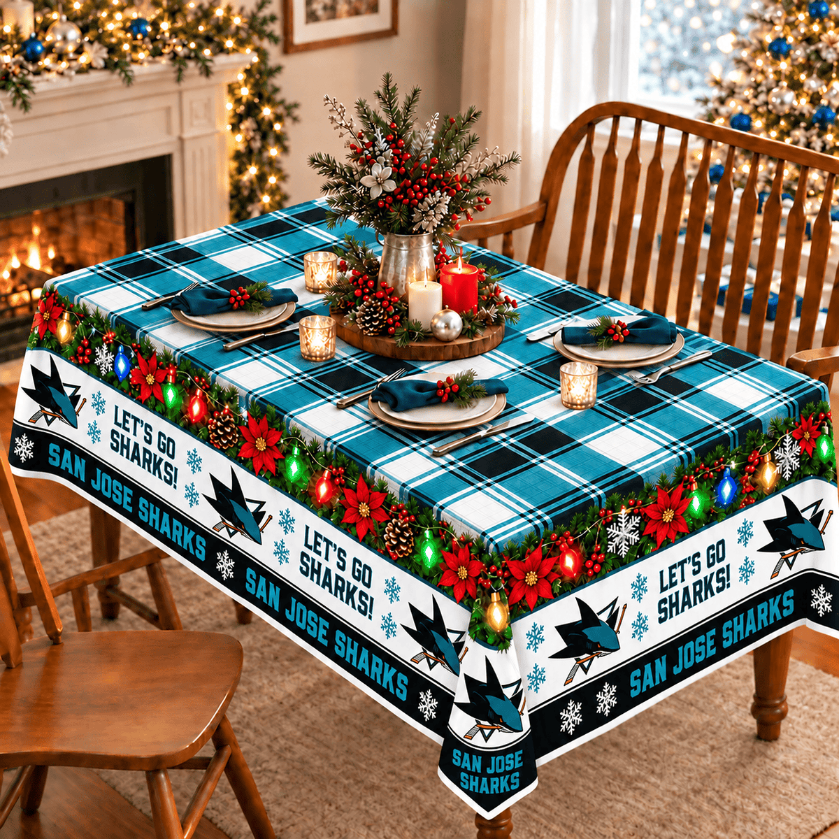 San Jose Sharks Christmas Tablecloth