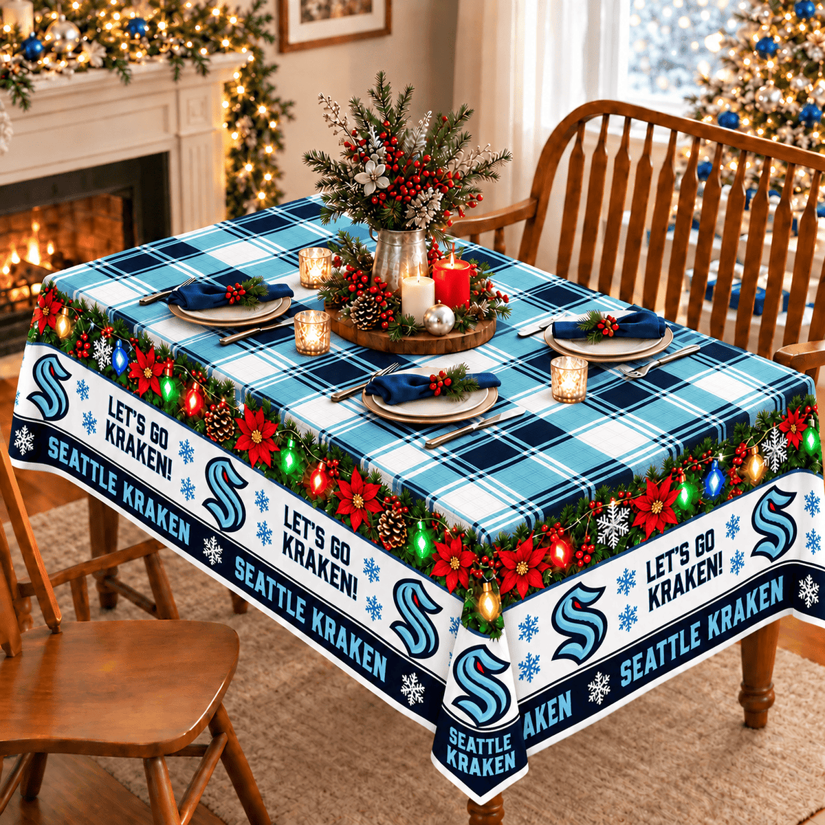 Seattle Kraken Christmas Tablecloth