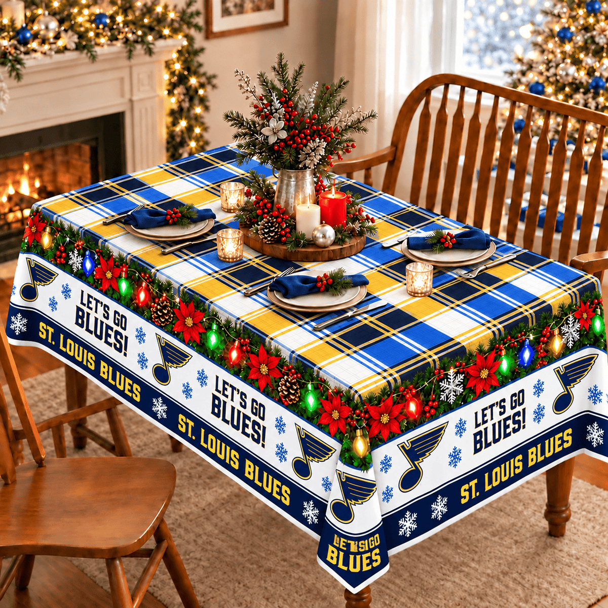St. Louis Blues Christmas Tablecloth