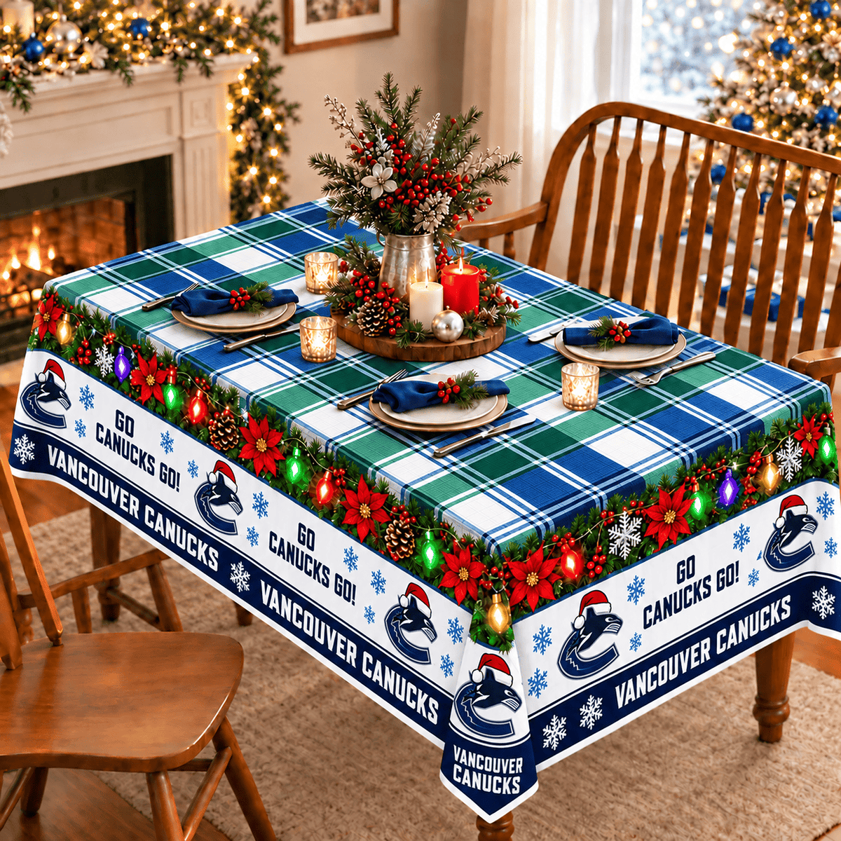 Vancouver Canucks Christmas Tablecloth