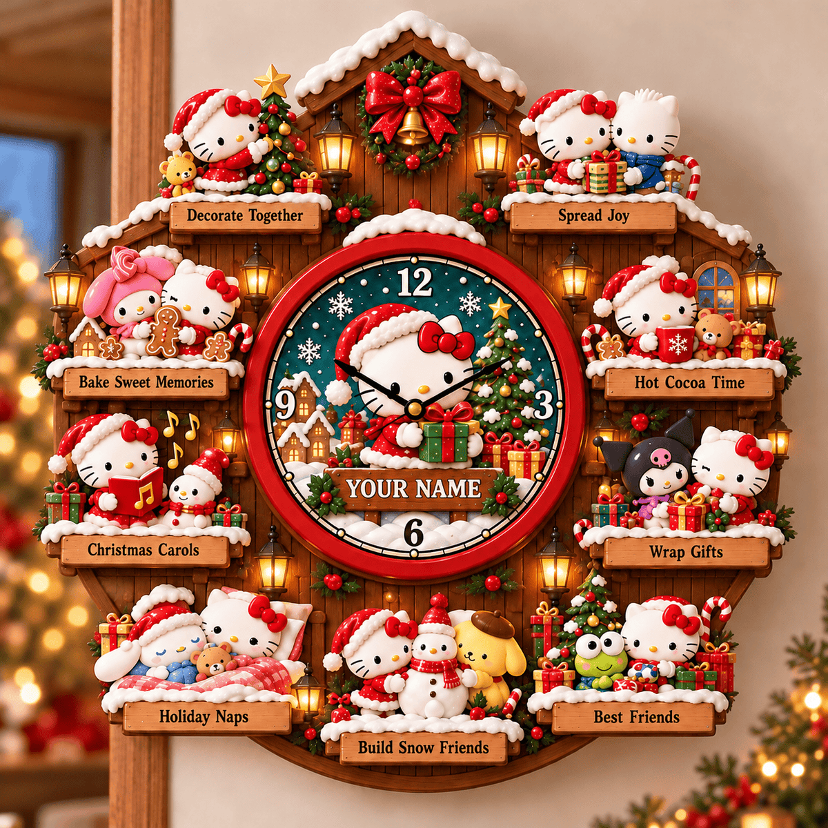 Hello Kitty x Christmas Custom Acrylic Wall Clock Gift For Fan