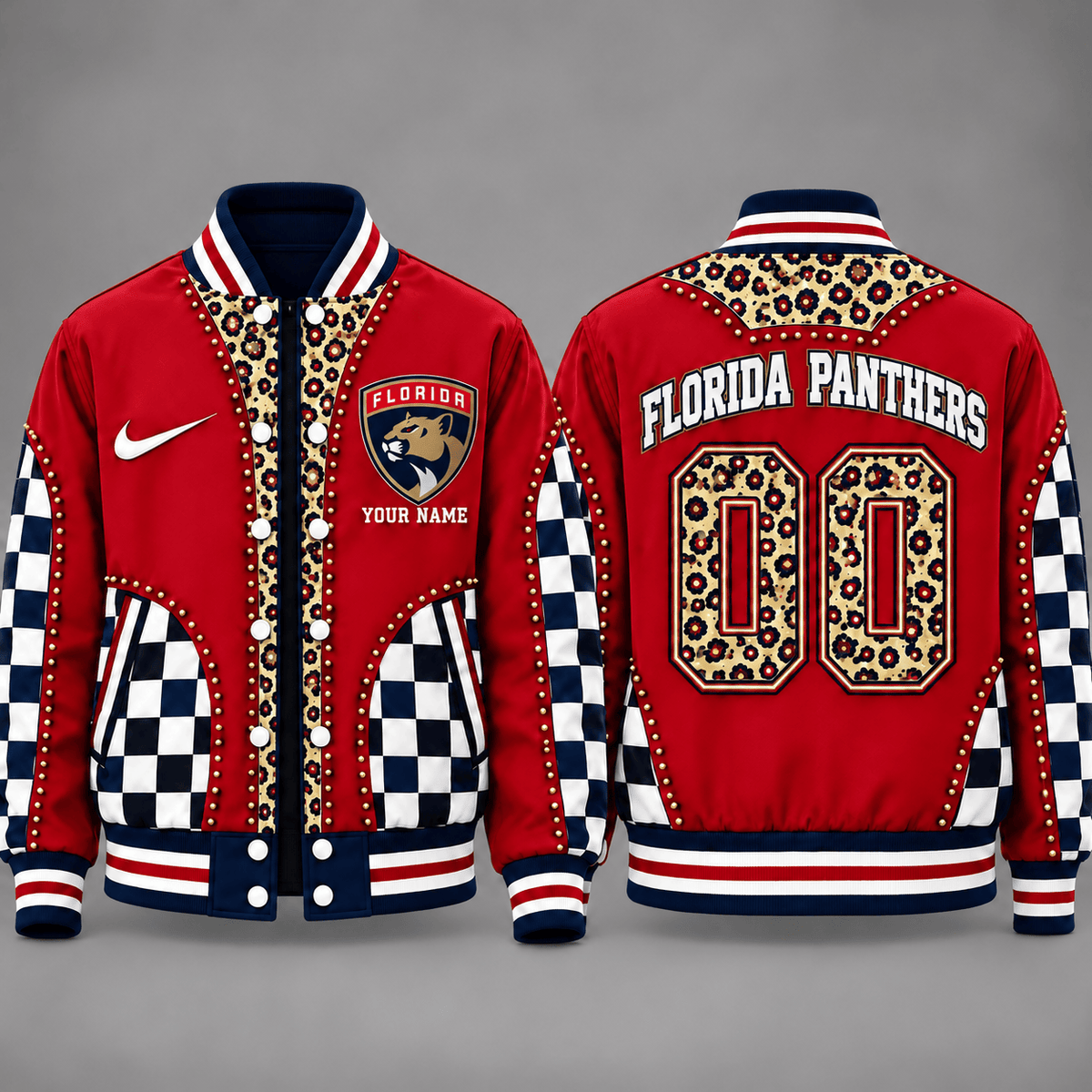 Florida Panthers Personalized NHL Team Leopard Print Baseball Jacket