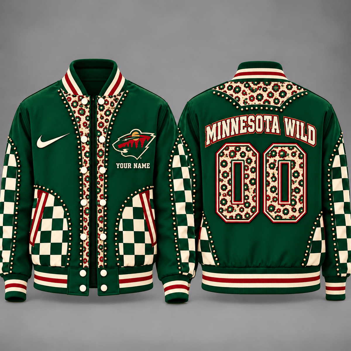 Minnesota Wild Personalized NHL Team Leopard Print Baseball Jacket