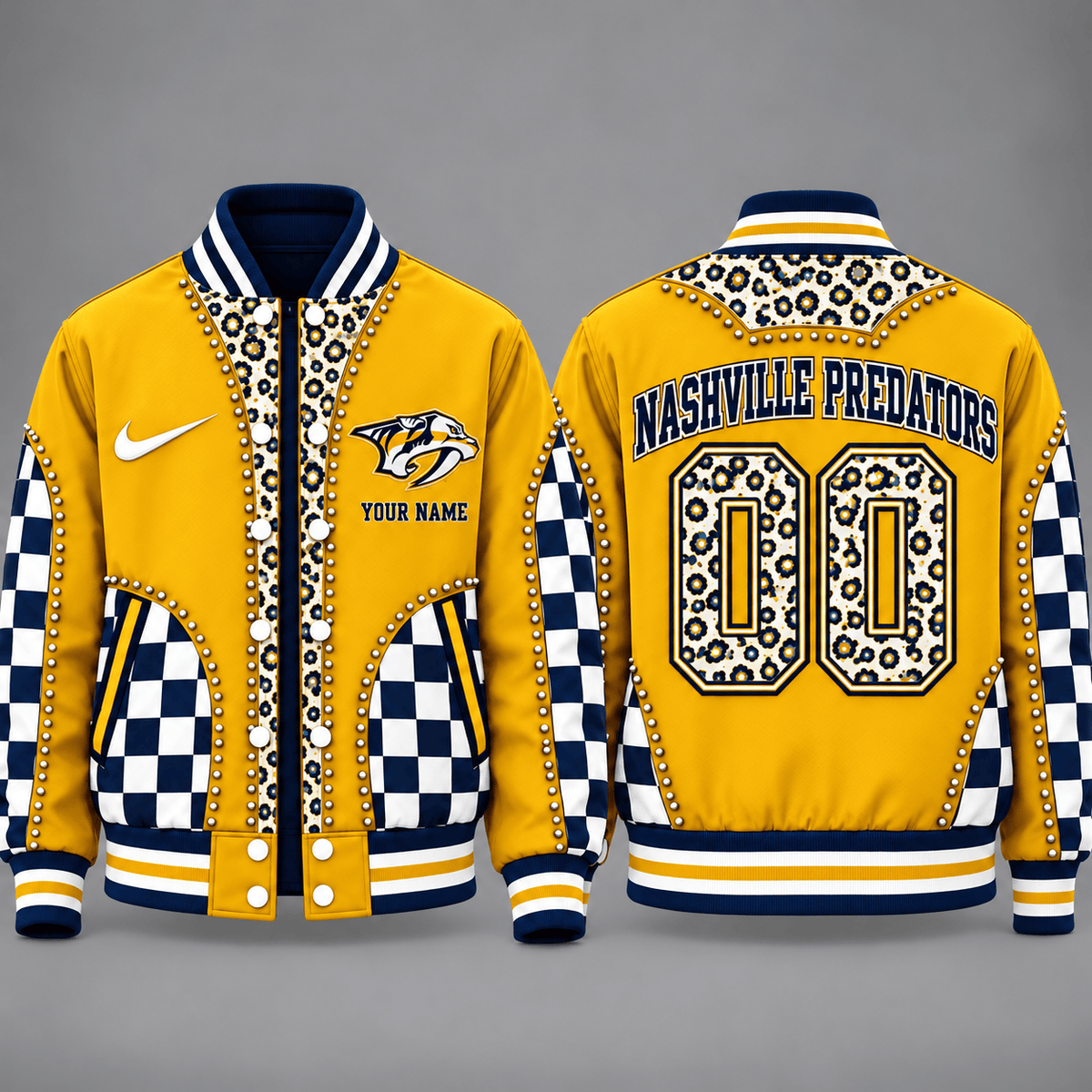 Nashville Predators Personalized NHL Team Leopard Print Baseball Jacket