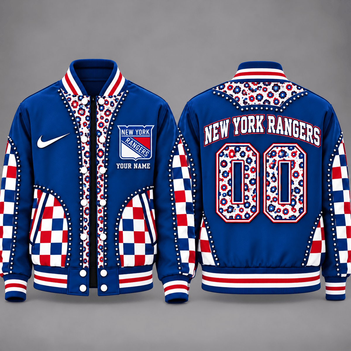 New York Rangers Personalized NHL Team Leopard Print Baseball Jacket