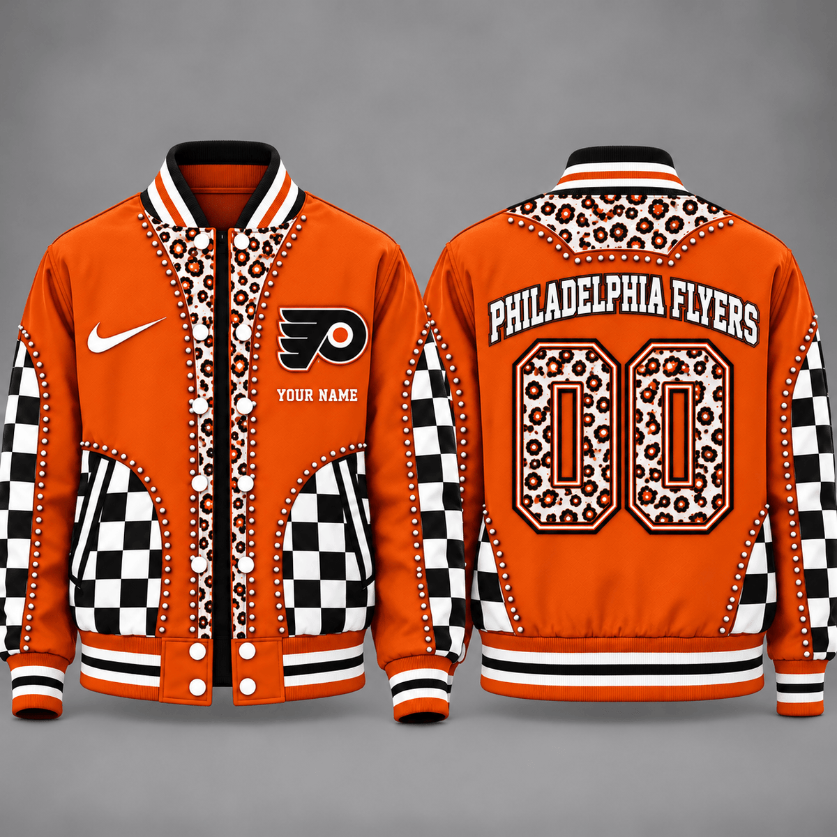 Philadelphia Flyers Personalized NHL Team Leopard Print Baseball Jacket